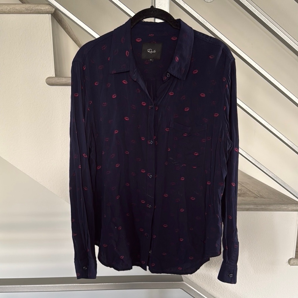 Rails Navy Pink Lip Print Button Down